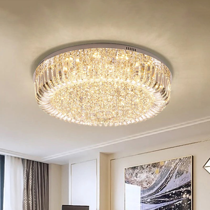 Gold Round LED Ceiling Light Fixture Modern Clear Prismatic Optical Crystal Flushmount in Warm/White Light, 23.5"/31.5" Wide Clearhalo 'Ceiling Lights' 'Close To Ceiling Lights' 'Close to ceiling' 'Flush mount' Lighting' 1430979