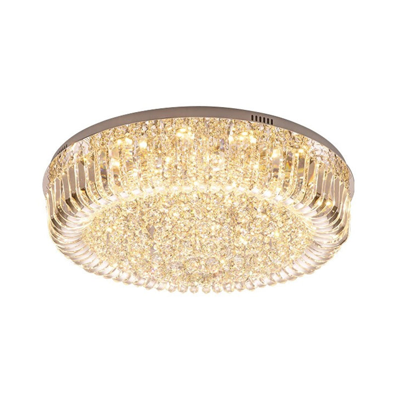 Gold Round LED Ceiling Light Fixture Modern Clear Prismatic Optical Crystal Flushmount in Warm/White Light, 23.5"/31.5" Wide Clearhalo 'Ceiling Lights' 'Close To Ceiling Lights' 'Close to ceiling' 'Flush mount' Lighting' 1430980