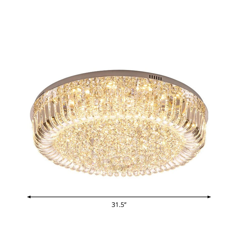 Gold Round LED Ceiling Light Fixture Modern Clear Prismatic Optical Crystal Flushmount in Warm/White Light, 23.5"/31.5" Wide Clearhalo 'Ceiling Lights' 'Close To Ceiling Lights' 'Close to ceiling' 'Flush mount' Lighting' 1430981