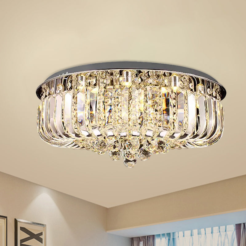 Gold Round LED Ceiling Light Fixture Modern Clear Prismatic Optical Crystal Flushmount in Warm/White Light, 23.5"/31.5" Wide Clear 23.5" Clearhalo 'Ceiling Lights' 'Close To Ceiling Lights' 'Close to ceiling' 'Flush mount' Lighting' 1430982