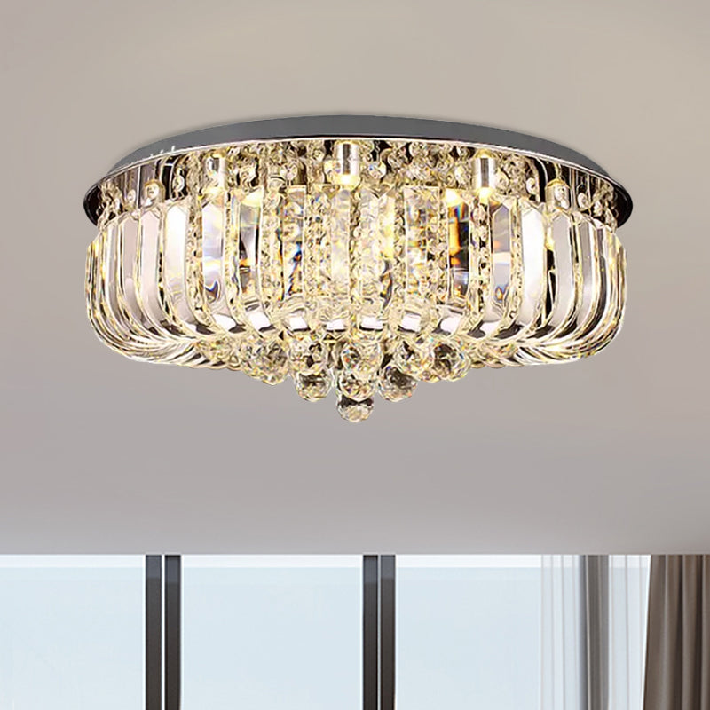 Gold Round LED Ceiling Light Fixture Modern Clear Prismatic Optical Crystal Flushmount in Warm/White Light, 23.5"/31.5" Wide Clearhalo 'Ceiling Lights' 'Close To Ceiling Lights' 'Close to ceiling' 'Flush mount' Lighting' 1430983