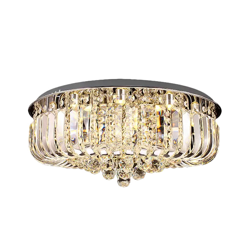 Gold Round LED Ceiling Light Fixture Modern Clear Prismatic Optical Crystal Flushmount in Warm/White Light, 23.5"/31.5" Wide Clearhalo 'Ceiling Lights' 'Close To Ceiling Lights' 'Close to ceiling' 'Flush mount' Lighting' 1430984