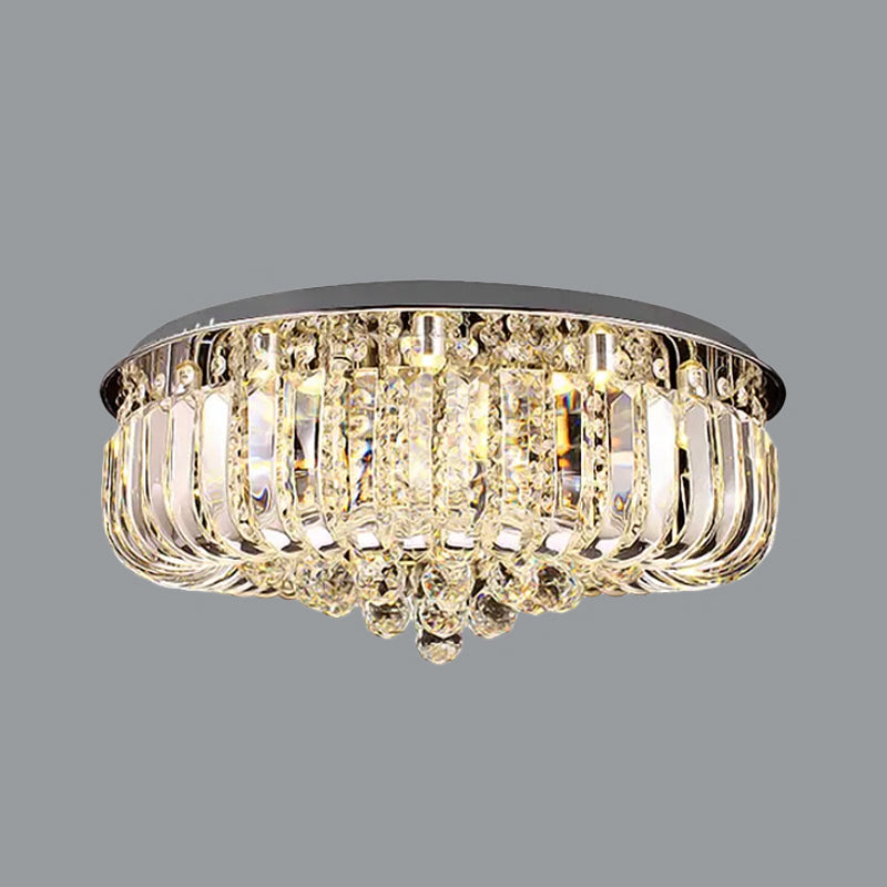 Gold Round LED Ceiling Light Fixture Modern Clear Prismatic Optical Crystal Flushmount in Warm/White Light, 23.5"/31.5" Wide Clearhalo 'Ceiling Lights' 'Close To Ceiling Lights' 'Close to ceiling' 'Flush mount' Lighting' 1430985