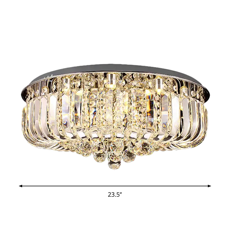 Gold Round LED Ceiling Light Fixture Modern Clear Prismatic Optical Crystal Flushmount in Warm/White Light, 23.5"/31.5" Wide Clearhalo 'Ceiling Lights' 'Close To Ceiling Lights' 'Close to ceiling' 'Flush mount' Lighting' 1430986