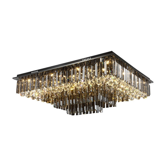 Rectangle Crystal Prisms Ceiling Fixture Contemporary Nickel LED Flush Mount Lighting in Warm/White Light Clearhalo 'Ceiling Lights' 'Close To Ceiling Lights' 'Close to ceiling' 'Flush mount' Lighting' 1430989