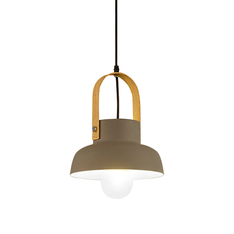 Retro Style Barn Pendant Lamp 1 Light Metal Hanging Ceiling Light with Leather Strap in White/Grey/Black Clearhalo 'Ceiling Lights' 'Modern Pendants' 'Modern' 'Pendant Lights' 'Pendants' Lighting' 143099