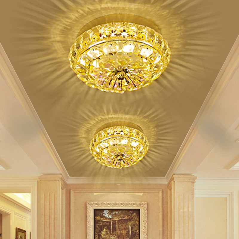 Modern LED Round Flushmount Crystal Block Ceiling Mounted Fixture in Gold for Doorway, Warm/White Light Gold A Clearhalo 'Ceiling Lights' 'Close To Ceiling Lights' 'Close to ceiling' 'Flush mount' Lighting' 1431009