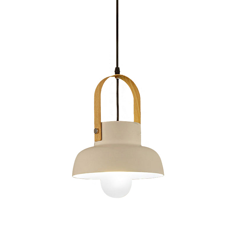 Retro Style Barn Pendant Lamp 1 Light Metal Hanging Ceiling Light with Leather Strap in White/Grey/Black Clearhalo 'Ceiling Lights' 'Modern Pendants' 'Modern' 'Pendant Lights' 'Pendants' Lighting' 143101