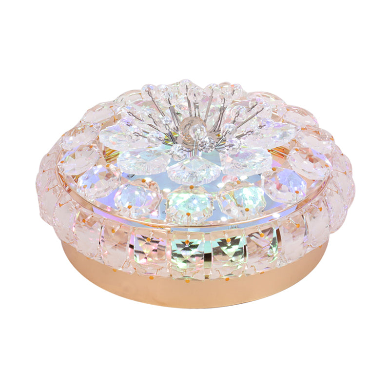 Modern LED Round Flushmount Crystal Block Ceiling Mounted Fixture in Gold for Doorway, Warm/White Light Clearhalo 'Ceiling Lights' 'Close To Ceiling Lights' 'Close to ceiling' 'Flush mount' Lighting' 1431010