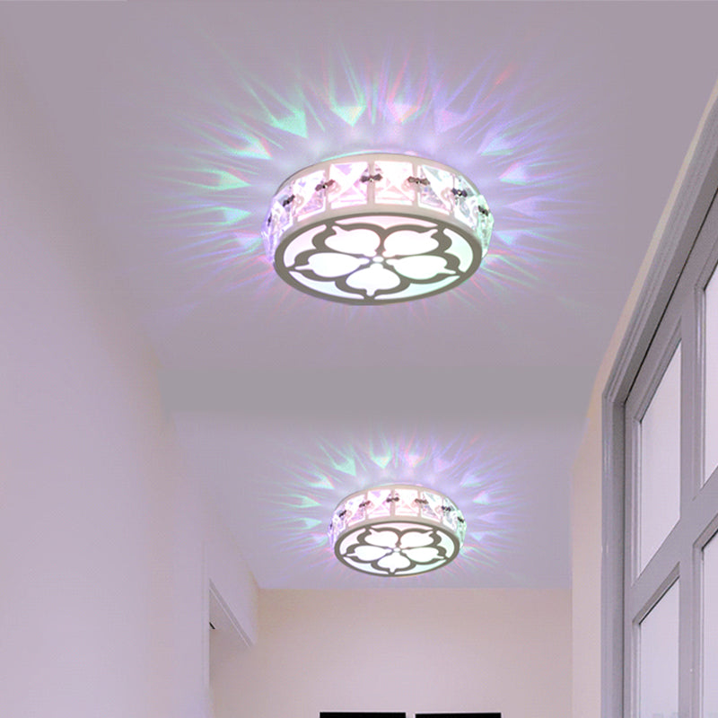 Silver Round Close to Ceiling Lamp Contemporary Clear Crystal LED Flushmount Lighting in Warm/White/Multi Color Light, 3" Wide Clear 3" Multi Color Clearhalo 'Ceiling Lights' 'Close To Ceiling Lights' 'Close to ceiling' 'Flush mount' Lighting' 1431014