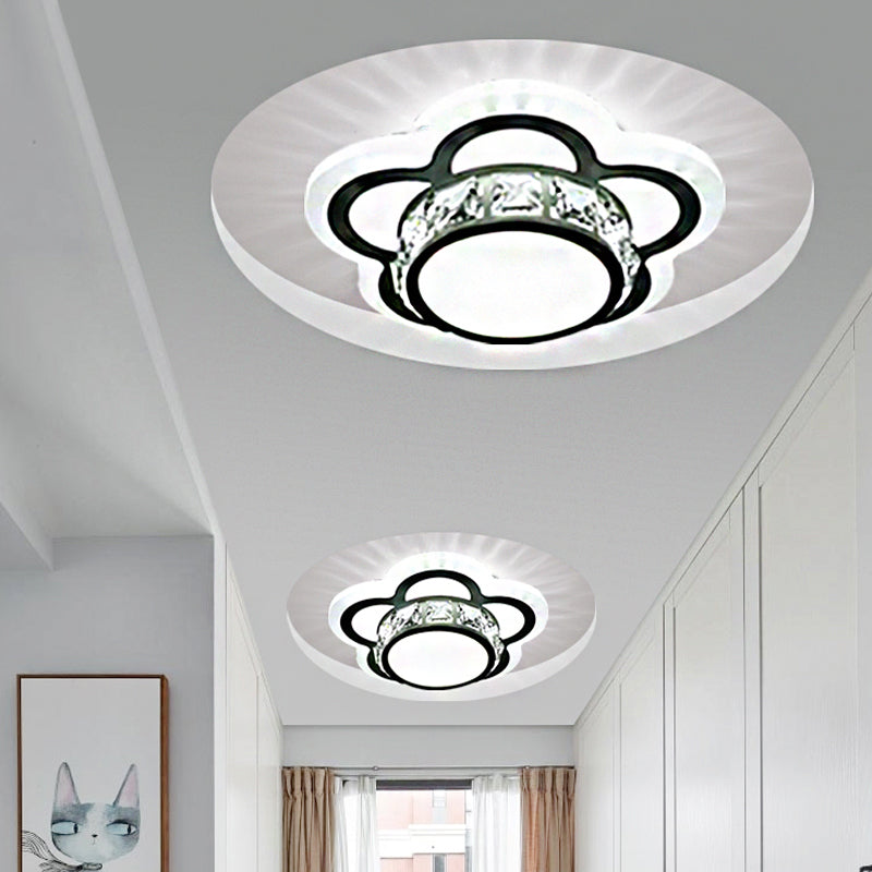 LED Drum Flush Mount Light Contemporary Beveled Crystal Ceiling Lighting in Ivory with Floral Design Ivory B Clearhalo 'Ceiling Lights' 'Close To Ceiling Lights' 'Close to ceiling' 'Flush mount' Lighting' 1431017