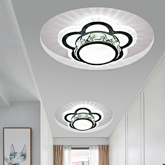 LED Drum Flush Mount Light Contemporary Beveled Crystal Ceiling Lighting in Ivory with Floral Design Ivory B Clearhalo 'Ceiling Lights' 'Close To Ceiling Lights' 'Close to ceiling' 'Flush mount' Lighting' 1431017