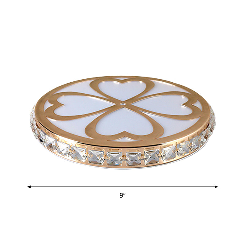 Round Flush Mount Lighting Modern Clear Faceted Crystal LED Close to Ceiling Lamp in Gold with Clover Design, Warm/White/Multi Color Light Clearhalo 'Ceiling Lights' 'Close To Ceiling Lights' 'Close to ceiling' 'Flush mount' Lighting' 1431024