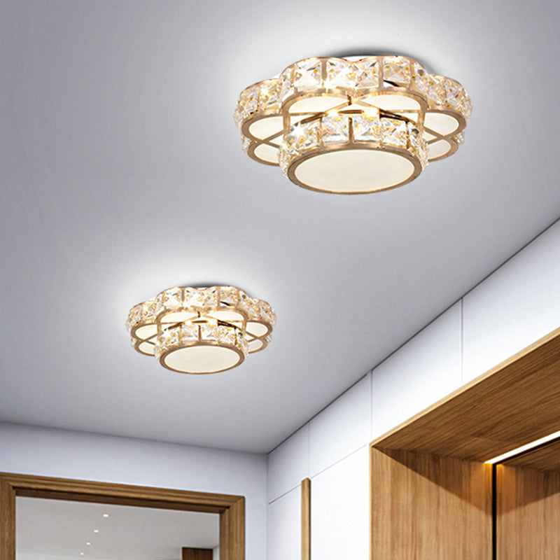 Rectangle-Cut Crystal Floral Flushmount Contemporary LED Ceiling Mounted Fixture in Gold, Warm/White Light Gold White B Clearhalo 'Ceiling Lights' 'Close To Ceiling Lights' 'Close to ceiling' 'Flush mount' Lighting' 1431025