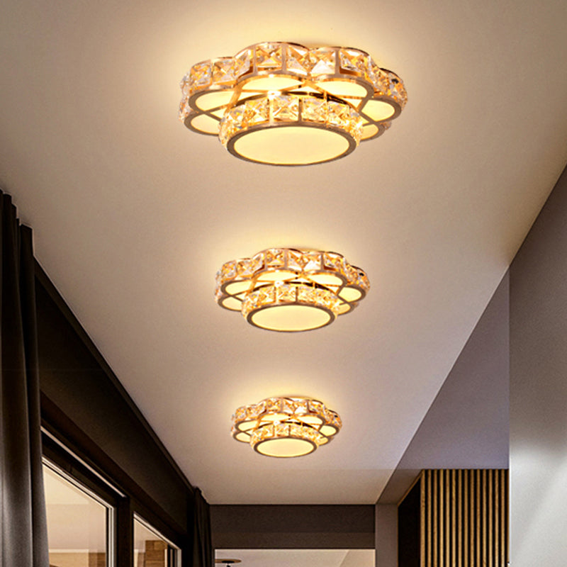 Rectangle-Cut Crystal Floral Flushmount Contemporary LED Ceiling Mounted Fixture in Gold, Warm/White Light Gold Warm B Clearhalo 'Ceiling Lights' 'Close To Ceiling Lights' 'Close to ceiling' 'Flush mount' Lighting' 1431026