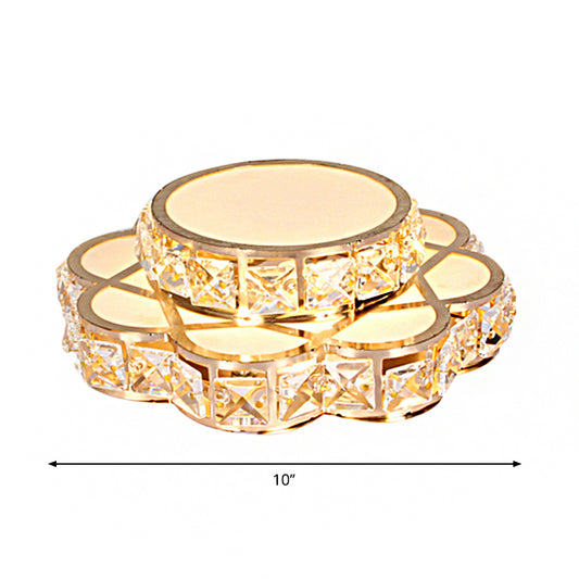 Rectangle-Cut Crystal Floral Flushmount Contemporary LED Ceiling Mounted Fixture in Gold, Warm/White Light Clearhalo 'Ceiling Lights' 'Close To Ceiling Lights' 'Close to ceiling' 'Flush mount' Lighting' 1431028