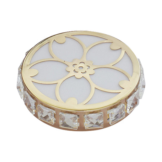 Circle Flush Mount Fixture Contemporary Clear Crystal Block LED Gold Ceiling Lamp for Corridor, Warm/White/Multi Color Light Clearhalo 'Ceiling Lights' 'Close To Ceiling Lights' 'Close to ceiling' 'Flush mount' Lighting' 1431031