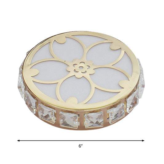 Circle Flush Mount Fixture Contemporary Clear Crystal Block LED Gold Ceiling Lamp for Corridor, Warm/White/Multi Color Light Clearhalo 'Ceiling Lights' 'Close To Ceiling Lights' 'Close to ceiling' 'Flush mount' Lighting' 1431032