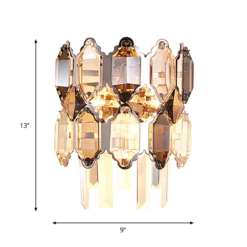 Dual-Tiered Wall Light Fixture Modern Clear Crystal 2-Bulb Surface Wall Sconce in Silver for Staircase Clearhalo 'Modern wall lights' 'Modern' 'Wall Lamps & Sconces' 'Wall Lights' Lighting' 1431062