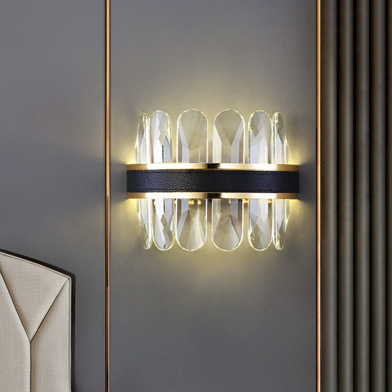 Clear Rectangle-Cut Crystal Half Cylinder Sconce Contemporary LED Wall Mounted Lighting in Black for Bedside Clear Clearhalo 'Modern wall lights' 'Modern' 'Wall Lamps & Sconces' 'Wall Lights' Lighting' 1431063