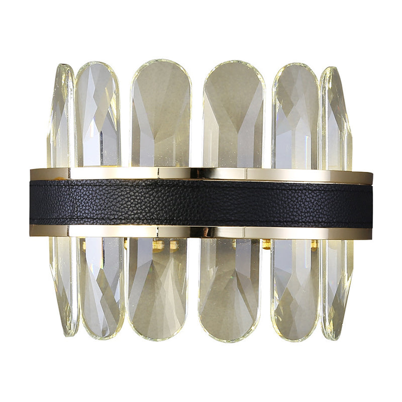Clear Rectangle-Cut Crystal Half Cylinder Sconce Contemporary LED Wall Mounted Lighting in Black for Bedside Clearhalo 'Modern wall lights' 'Modern' 'Wall Lamps & Sconces' 'Wall Lights' Lighting' 1431065