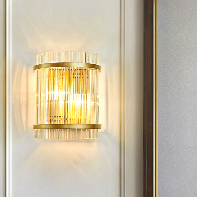 Modern Cylindrical/Rectangle Wall Lighting Clear Crystal Rod 2 Heads Hallway Wall Mounted Light Fixture in Gold Clear A Clearhalo 'Modern wall lights' 'Modern' 'Wall Lamps & Sconces' 'Wall Lights' Lighting' 1431075