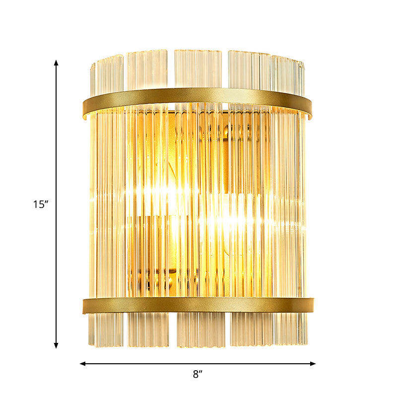 Modern Cylindrical/Rectangle Wall Lighting Clear Crystal Rod 2 Heads Hallway Wall Mounted Light Fixture in Gold Clearhalo 'Modern wall lights' 'Modern' 'Wall Lamps & Sconces' 'Wall Lights' Lighting' 1431078