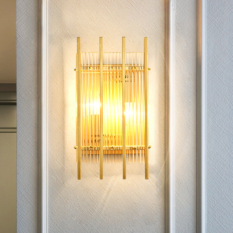 Modern Cylindrical/Rectangle Wall Lighting Clear Crystal Rod 2 Heads Hallway Wall Mounted Light Fixture in Gold Clear B Clearhalo 'Modern wall lights' 'Modern' 'Wall Lamps & Sconces' 'Wall Lights' Lighting' 1431079