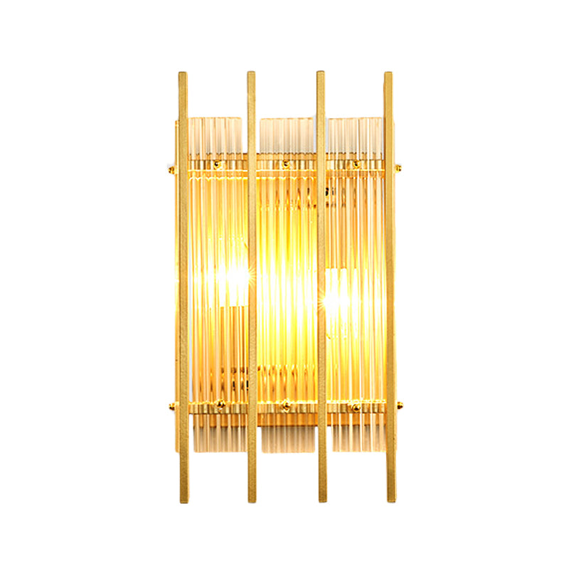 Modern Cylindrical/Rectangle Wall Lighting Clear Crystal Rod 2 Heads Hallway Wall Mounted Light Fixture in Gold Clearhalo 'Modern wall lights' 'Modern' 'Wall Lamps & Sconces' 'Wall Lights' Lighting' 1431081