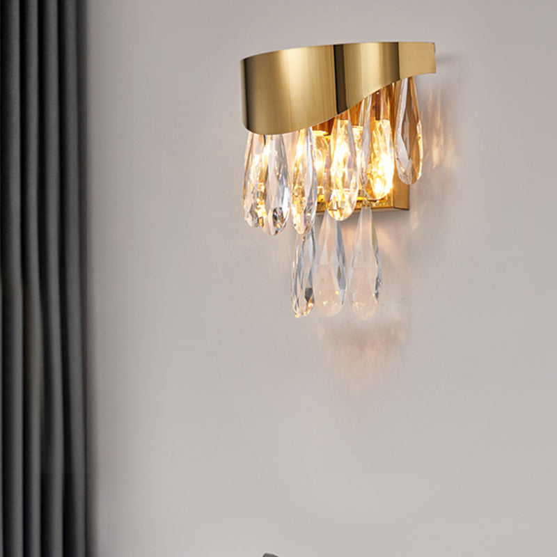 Crystal Drip Teardrop Wall Lighting Contemporary 2 Bulbs Surface Wall Sconce in Gold for Indoor Clearhalo 'Modern wall lights' 'Modern' 'Wall Lamps & Sconces' 'Wall Lights' Lighting' 1431084