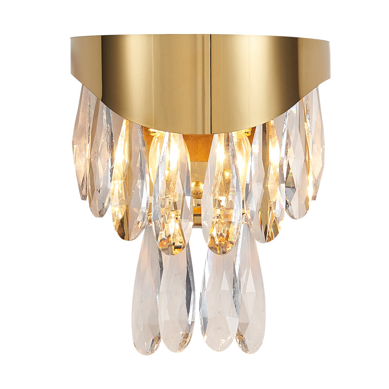 Crystal Drip Teardrop Wall Lighting Contemporary 2 Bulbs Surface Wall Sconce in Gold for Indoor Clearhalo 'Modern wall lights' 'Modern' 'Wall Lamps & Sconces' 'Wall Lights' Lighting' 1431085