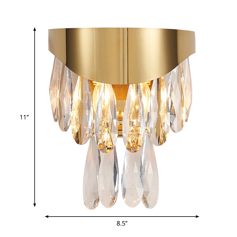 Crystal Drip Teardrop Wall Lighting Contemporary 2 Bulbs Surface Wall Sconce in Gold for Indoor Clearhalo 'Modern wall lights' 'Modern' 'Wall Lamps & Sconces' 'Wall Lights' Lighting' 1431086