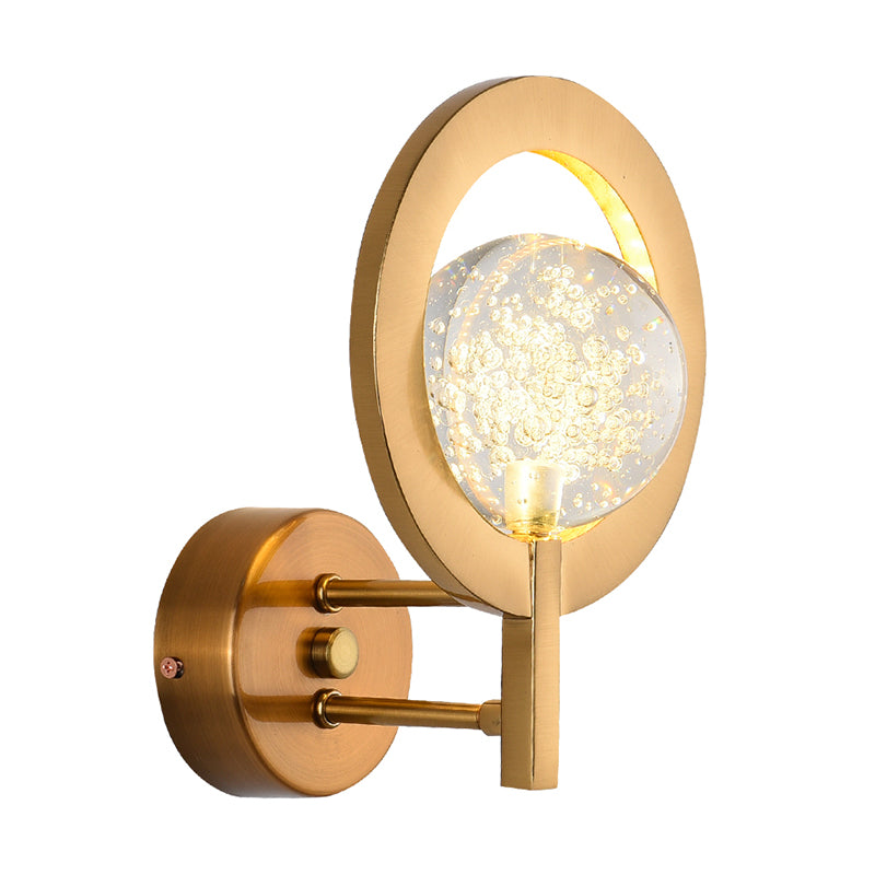 Globe Clear Crystal Wall Mount Lamp Modern Style LED Gold Wall Light Fixture with Ring Frame Clearhalo 'Modern wall lights' 'Modern' 'Wall Lamps & Sconces' 'Wall Lights' Lighting' 1431089