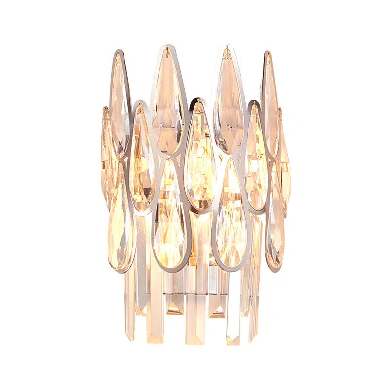 Silver Double-Layered Wall Sconce Lighting Modern 2 Lights Clear Crystal Wall Mounted Lamp Clearhalo 'Modern wall lights' 'Modern' 'Wall Lamps & Sconces' 'Wall Lights' Lighting' 1431092
