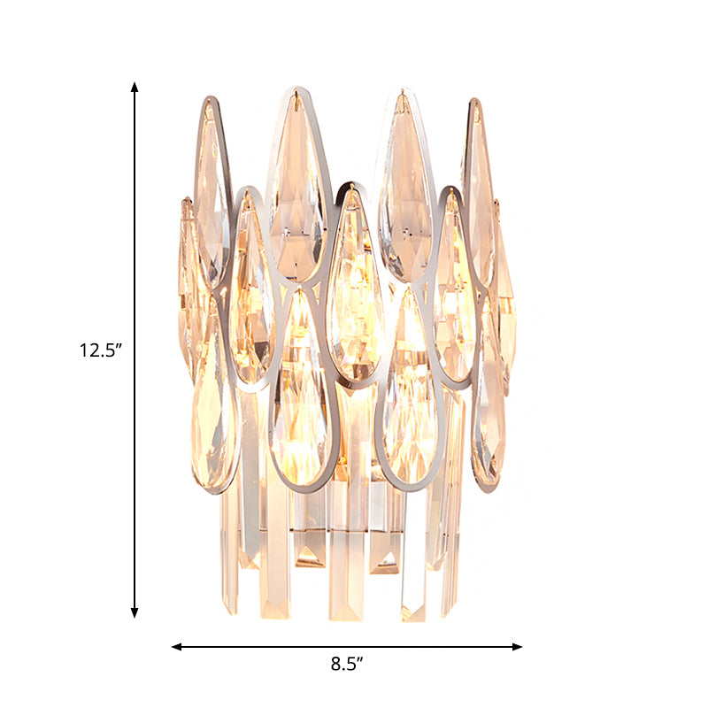 Silver Double-Layered Wall Sconce Lighting Modern 2 Lights Clear Crystal Wall Mounted Lamp Clearhalo 'Modern wall lights' 'Modern' 'Wall Lamps & Sconces' 'Wall Lights' Lighting' 1431094