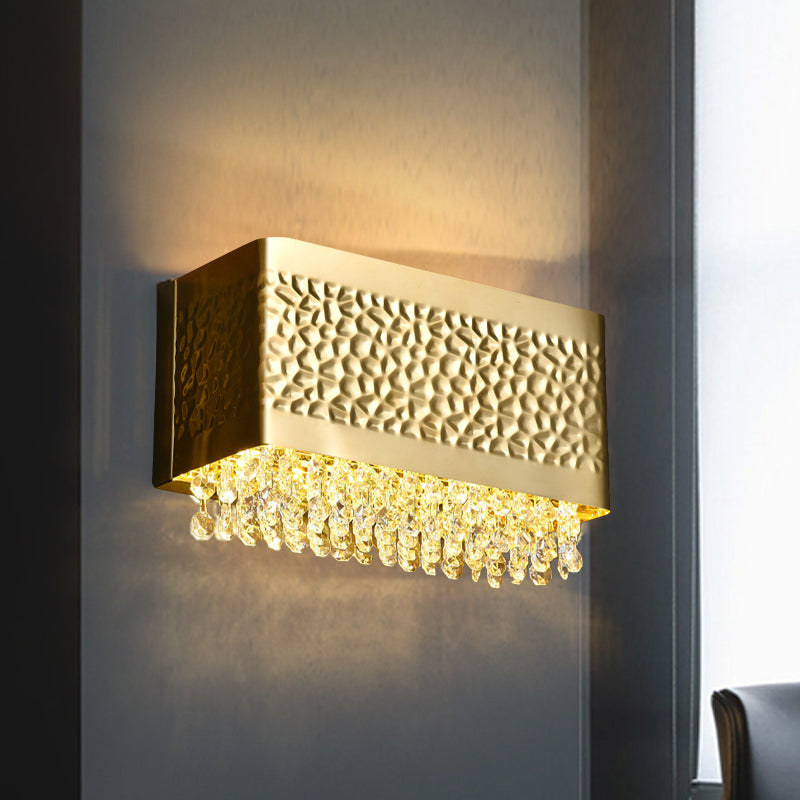 Rectangle Sconce Light Contemporary Octagon Crystal 2-Bulb Wall Mounted Lighting in Gold Gold Clearhalo 'Modern wall lights' 'Modern' 'Wall Lamps & Sconces' 'Wall Lights' Lighting' 1431095
