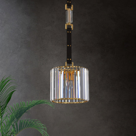 Black Cylinder Shade Hanging Lamp Contemporary Clear Crystal LED Ceiling Pendant Light, 8"/12" Wide Clear 12" Clearhalo 'Ceiling Lights' 'Modern Pendants' 'Modern' 'Pendant Lights' 'Pendants' Lighting' 1431112