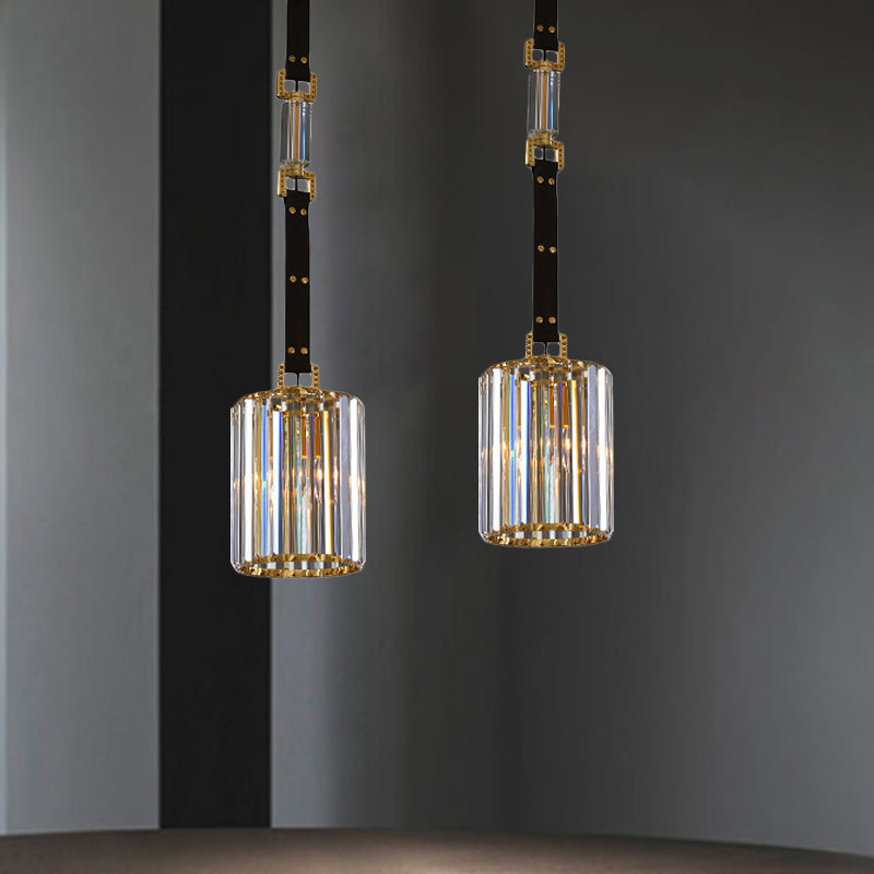 Black Cylinder Shade Hanging Lamp Contemporary Clear Crystal LED Ceiling Pendant Light, 8"/12" Wide Clear 8" Clearhalo 'Ceiling Lights' 'Modern Pendants' 'Modern' 'Pendant Lights' 'Pendants' Lighting' 1431113