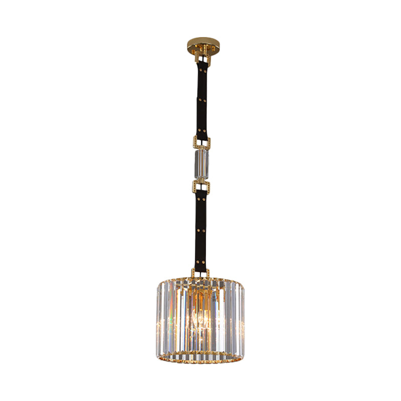 Black Cylinder Shade Hanging Lamp Contemporary Clear Crystal LED Ceiling Pendant Light, 8"/12" Wide Clearhalo 'Ceiling Lights' 'Modern Pendants' 'Modern' 'Pendant Lights' 'Pendants' Lighting' 1431118