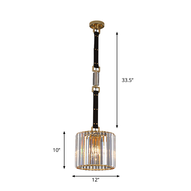 Black Cylinder Shade Hanging Lamp Contemporary Clear Crystal LED Ceiling Pendant Light, 8"/12" Wide Clearhalo 'Ceiling Lights' 'Modern Pendants' 'Modern' 'Pendant Lights' 'Pendants' Lighting' 1431120