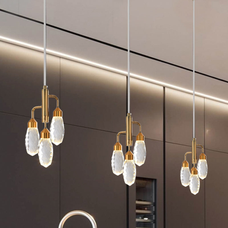 Raindrop Kitchen Pendant Lighting Beveled Crystal 1 Light Contemporary Ceiling Suspension Lamp in Gold Gold Clearhalo 'Ceiling Lights' 'Modern Pendants' 'Modern' 'Pendant Lights' 'Pendants' Lighting' 1431130