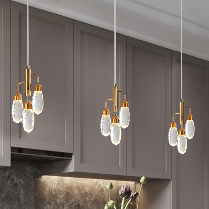 Raindrop Kitchen Pendant Lighting Beveled Crystal 1 Light Contemporary Ceiling Suspension Lamp in Gold Clearhalo 'Ceiling Lights' 'Modern Pendants' 'Modern' 'Pendant Lights' 'Pendants' Lighting' 1431131