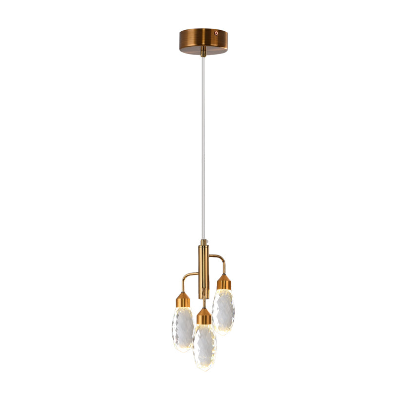 Raindrop Kitchen Pendant Lighting Beveled Crystal 1 Light Contemporary Ceiling Suspension Lamp in Gold Clearhalo 'Ceiling Lights' 'Modern Pendants' 'Modern' 'Pendant Lights' 'Pendants' Lighting' 1431132