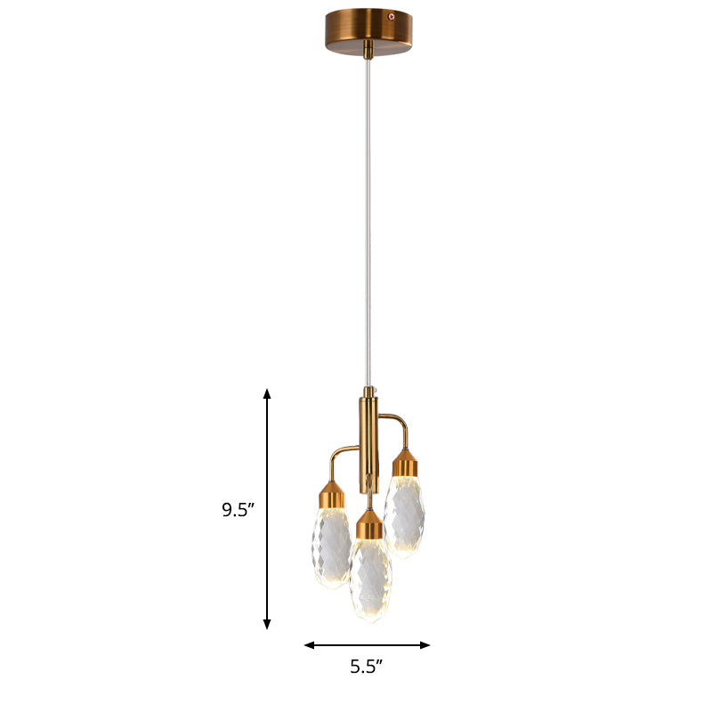 Raindrop Kitchen Pendant Lighting Beveled Crystal 1 Light Contemporary Ceiling Suspension Lamp in Gold Clearhalo 'Ceiling Lights' 'Modern Pendants' 'Modern' 'Pendant Lights' 'Pendants' Lighting' 1431133