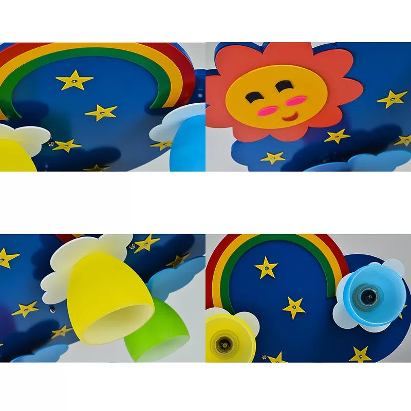 Kids Sun & Rainbow Flush Mount Light Wood Multi-Color Ceiling Lamp for Child Bedroom Clearhalo 'Ceiling Lights' 'Close To Ceiling Lights' 'Close to ceiling' 'Flush mount' Lighting' 14312