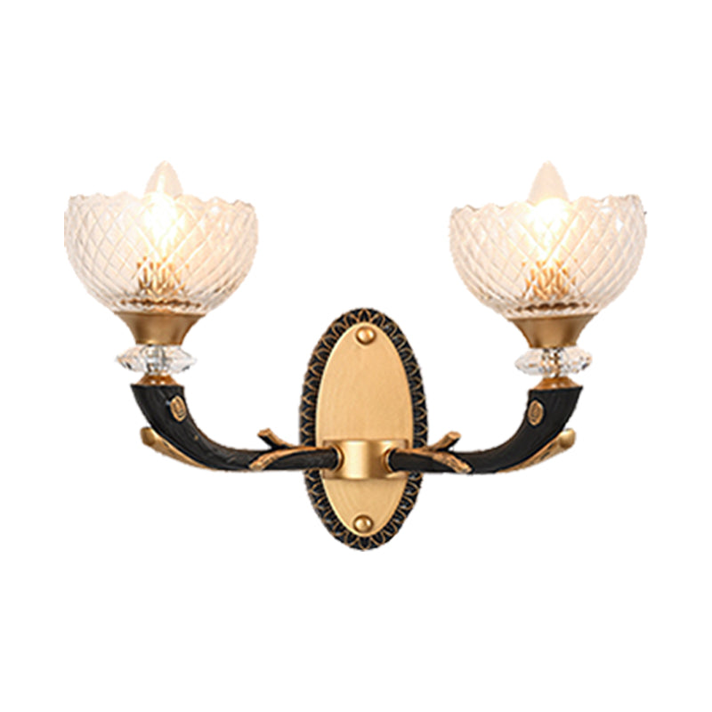 Clear Prismatic Glass Bowl Wall Light Retro Style 1/2 Bulbs Drawing Room Angled Wall Mounted Lamp in Black and Gold Clearhalo 'Wall Lamps & Sconces' 'Wall Lights' Lighting' 1431222