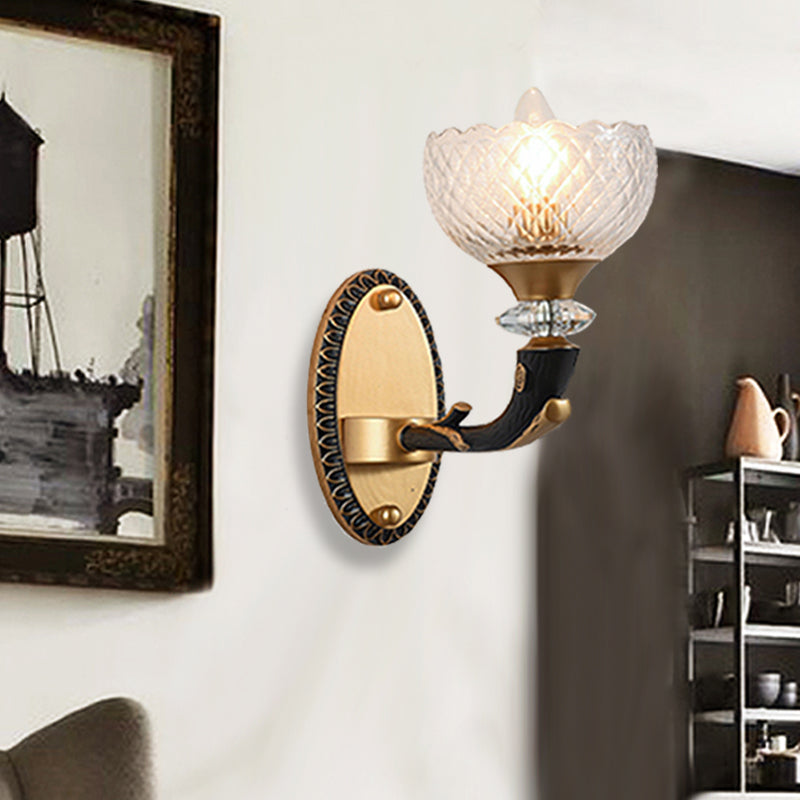 Clear Prismatic Glass Bowl Wall Light Retro Style 1/2 Bulbs Drawing Room Angled Wall Mounted Lamp in Black and Gold 1.0 Black-Gold Clearhalo 'Wall Lamps & Sconces' 'Wall Lights' Lighting' 1431225