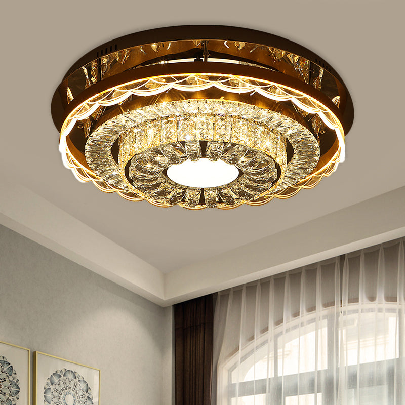 Round Close to Ceiling Lighting Modern Style Crystal Block LED Flush Mount Fixture in Chrome Clearhalo 'Ceiling Lights' 'Close To Ceiling Lights' 'Close to ceiling' 'Flush mount' Lighting' 1431372