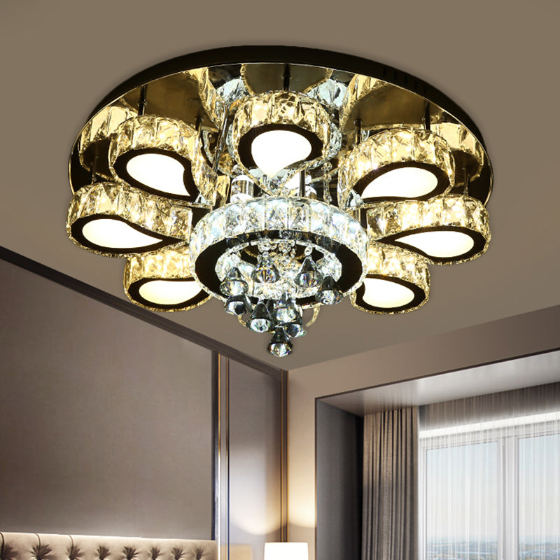 Chrome Teardrop Ceiling Flush Contemporary Clear Crystal 5/7 Bulbs Flush Mount Lighting with Droplets 7 Chrome Clearhalo 'Ceiling Lights' 'Close To Ceiling Lights' 'Close to ceiling' 'Flush mount' Lighting' 1431382