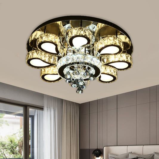 Chrome Teardrop Ceiling Flush Contemporary Clear Crystal 5/7 Bulbs Flush Mount Lighting with Droplets Clearhalo 'Ceiling Lights' 'Close To Ceiling Lights' 'Close to ceiling' 'Flush mount' Lighting' 1431387